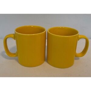 Vintage Kiln Craft Staffordshire England Yellow Mugs Set 2 Ceramic Coffee Cups